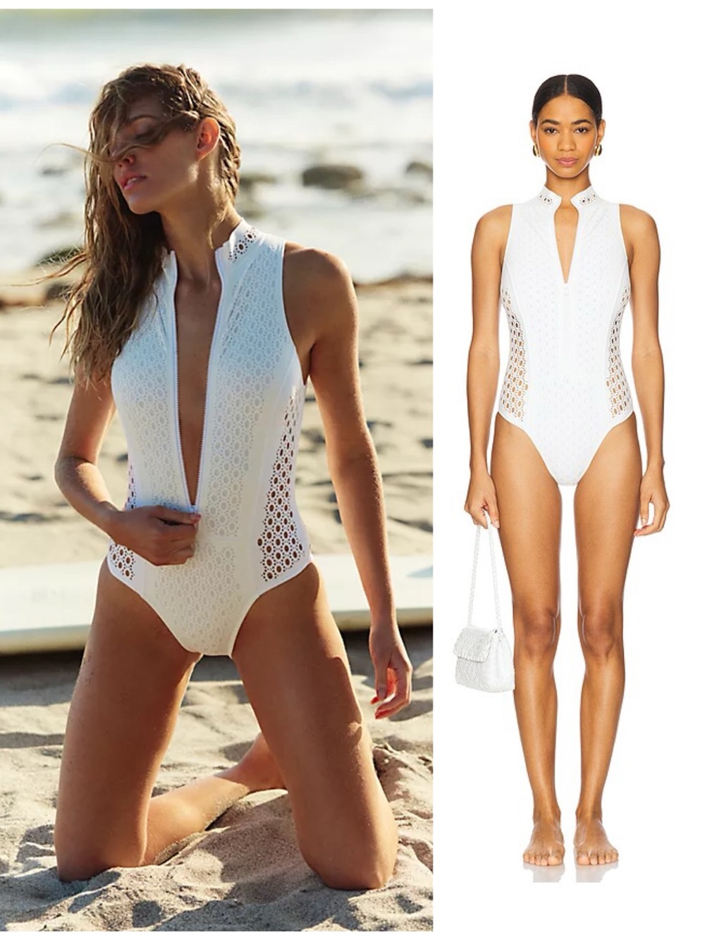 NWT GIGI C Brooks One-Piece Surf UPD Swim Suit High Neck White Women’s Small